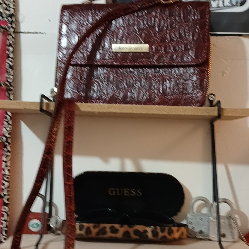 Red Textured Leather Crossbody Bag